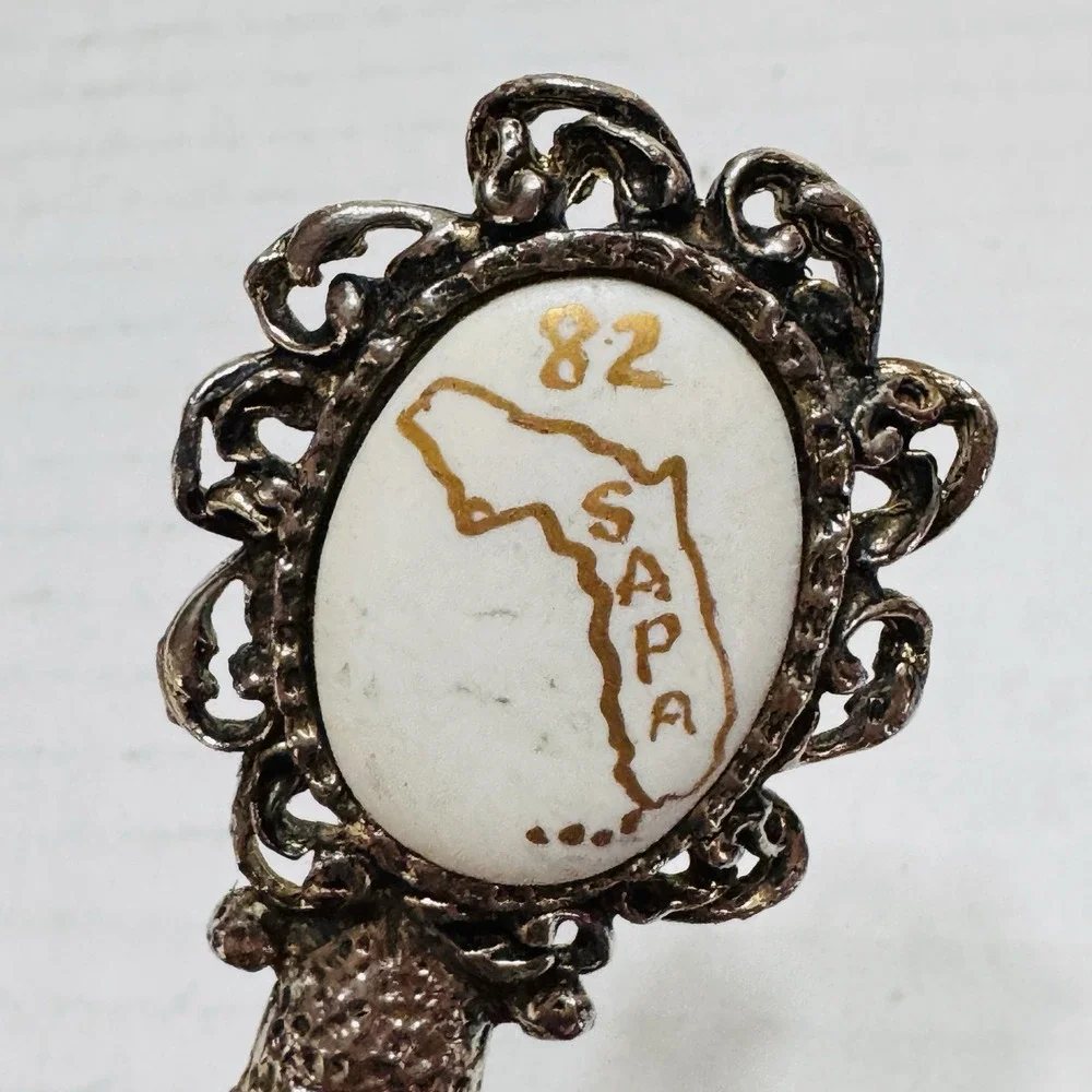 Vtg Florida Map Sapa 82 Souvenir Letter Opener Ornate Metal White Insert
